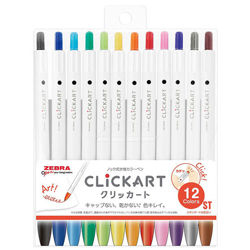 [펜] 제브라 클릭아트 CLiCKART (노크식 수성 컬러펜 크릿카트) 12색 셋트 스탠다드 컬러