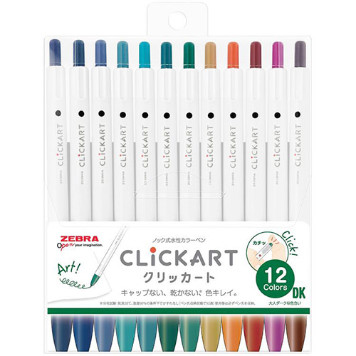 [펜] 제브라 크릿카트 CLiCKART (노크식 수성 컬러펜 클릭아트) 12색 셋트 다크컬러