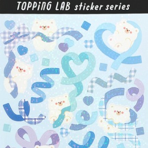 [씰] 토핑 랩 컨페티 스티커 : 반짝이 곰돌이 체크 (블루)